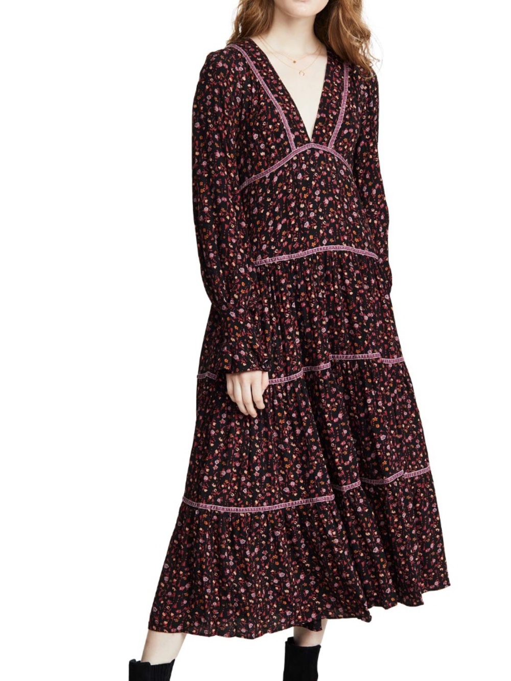 Rare Free People Floral Maxi Dress – Boho Tiered – Size 8